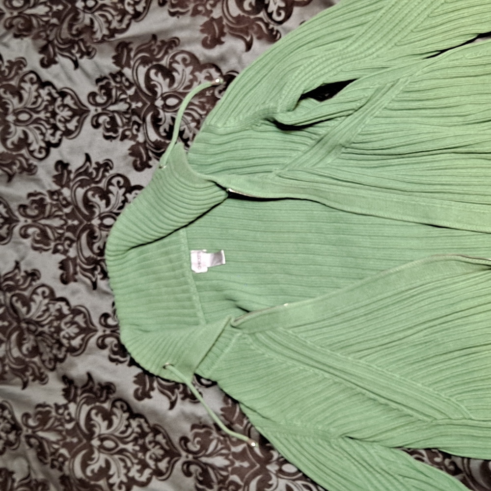 Chico's Women's Ribbed Green Zip Up Sweater Size 3‎